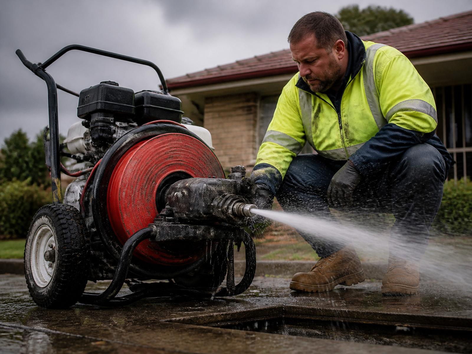 Jetter clearing a blocked drain